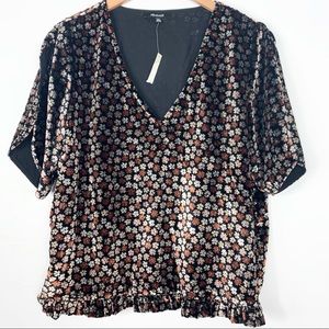 Madewell; Velvet Tulip-Sleeve Ruffle Top in Bloom